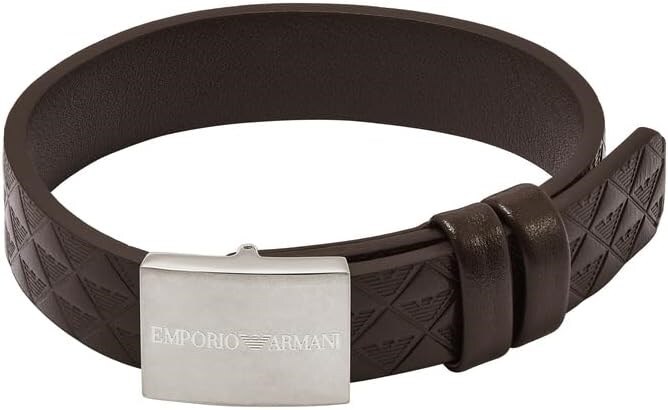 Emporio Armani Erkek Gümüş Deri Bileklik, EGS3135040, Tek Beden, Deri, Taşsız - 1