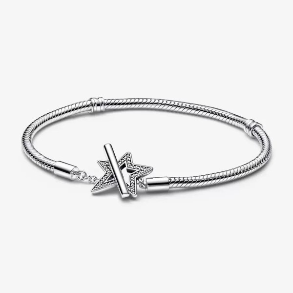 Pandora 592357C01 19cm-Moments Asimetrik Yıldız T-bar Yılan Zincir Bileklik - 1