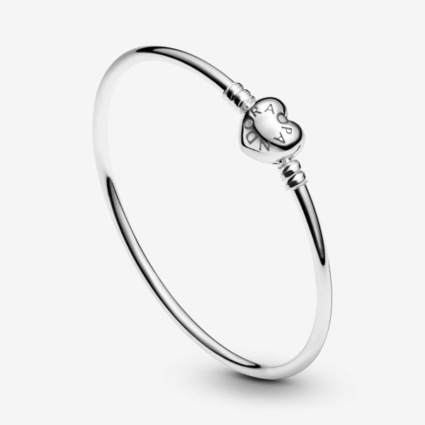 Pandora 596268 19cm-Moments Gümüş Bangle, Logo Kalpli Klipsli Bileklik - 3