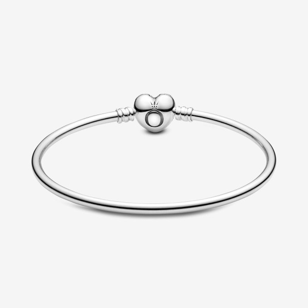 Pandora 596268 19cm-Moments Gümüş Bangle, Logo Kalpli Klipsli Bileklik - 4