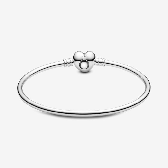 Pandora 596268 19cm-Moments Gümüş Bangle, Logo Kalpli Klipsli Bileklik - 4