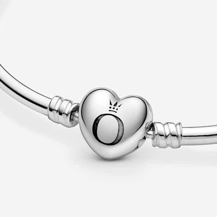 Pandora 596268 19cm-Moments Gümüş Bangle, Logo Kalpli Klipsli Bileklik - 5