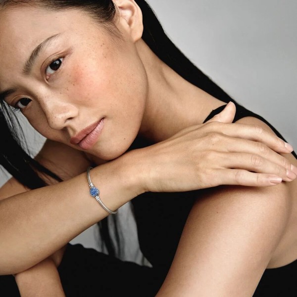 Pandora 599288C01 18cm - Moments Işıltılı Mavi Disk Klipsli Bileklik - 4