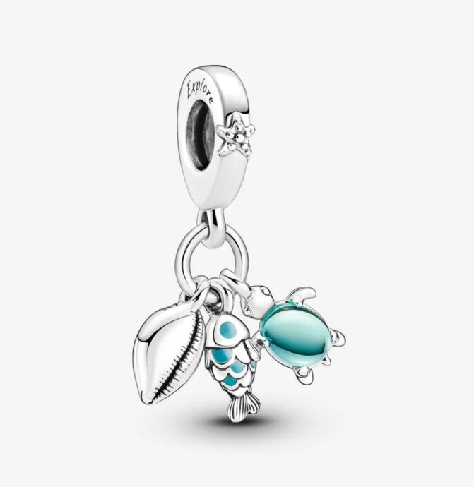 Pandora Balık,Deniz Kaplumbağası ve Deniz Kabuğu Üçlü Sallantılı Charm 791697C01 - 1