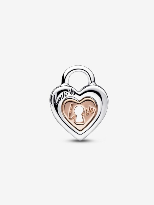 Pandora İki Renkli Asma Kilit Charm 925 ayar gümüş, 14 ayar pembe altın kaplama - 2