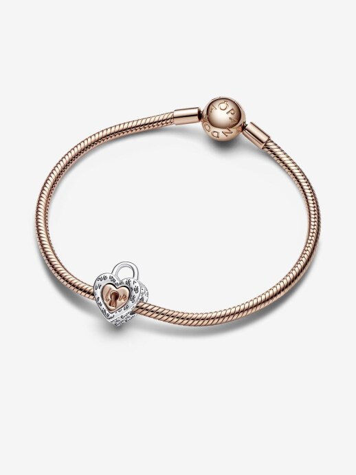 Pandora İki Renkli Asma Kilit Charm 925 ayar gümüş, 14 ayar pembe altın kaplama - 3