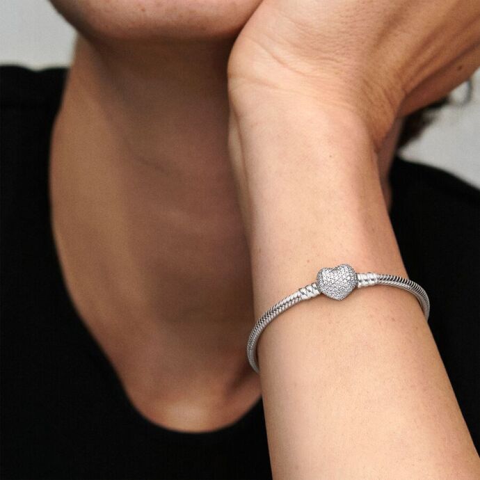 Pandora Pavé Kalp Klipsli Bileklik 590727CZ-19cm - 3