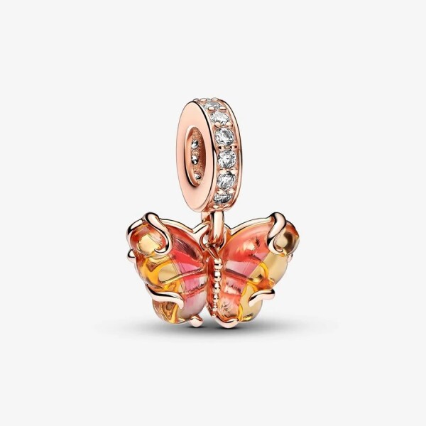 Pandora Pembe ve Sarı Murano Camı Kelebek Sallantılı Charm 782698C01 - 1