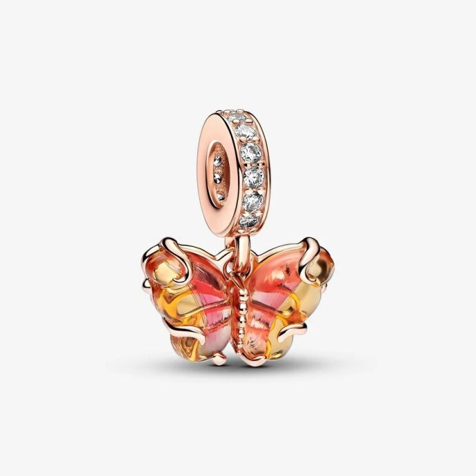 Pandora Pembe ve Sarı Murano Camı Kelebek Sallantılı Charm 782698C01 - 1