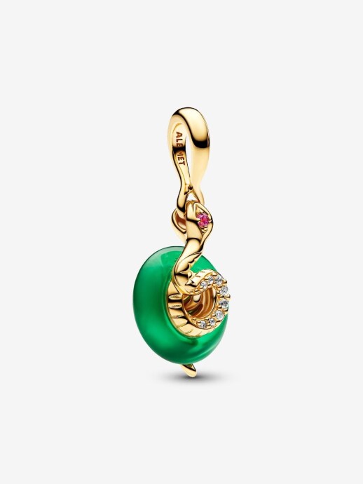Pandora Yılan Figürlü Yeşil Murano Camı Sallantılı Charm 14 ayar altın kaplama - 1