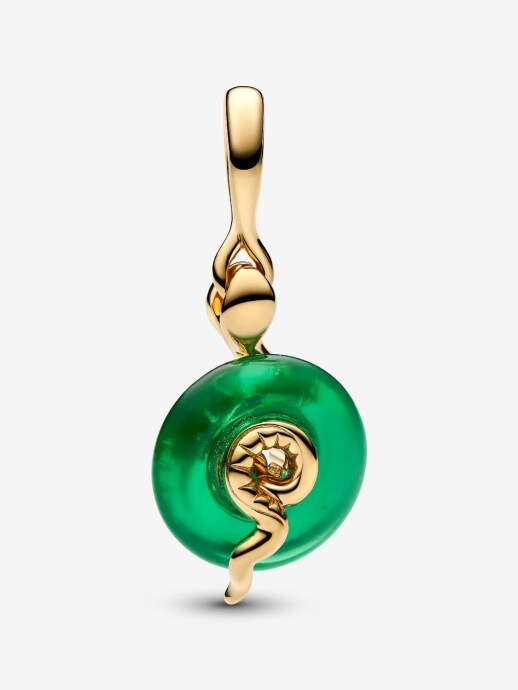Pandora Yılan Figürlü Yeşil Murano Camı Sallantılı Charm 14 ayar altın kaplama - 2