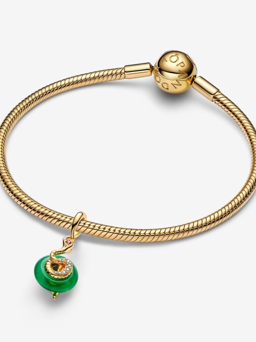Pandora Yılan Figürlü Yeşil Murano Camı Sallantılı Charm 14 ayar altın kaplama - 3